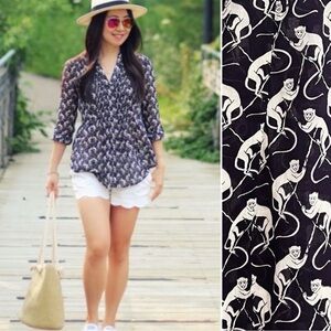 MAEVE Anthropologie Monkey Print Eggplant Purple Button-Up Blouse Size 0P EUC